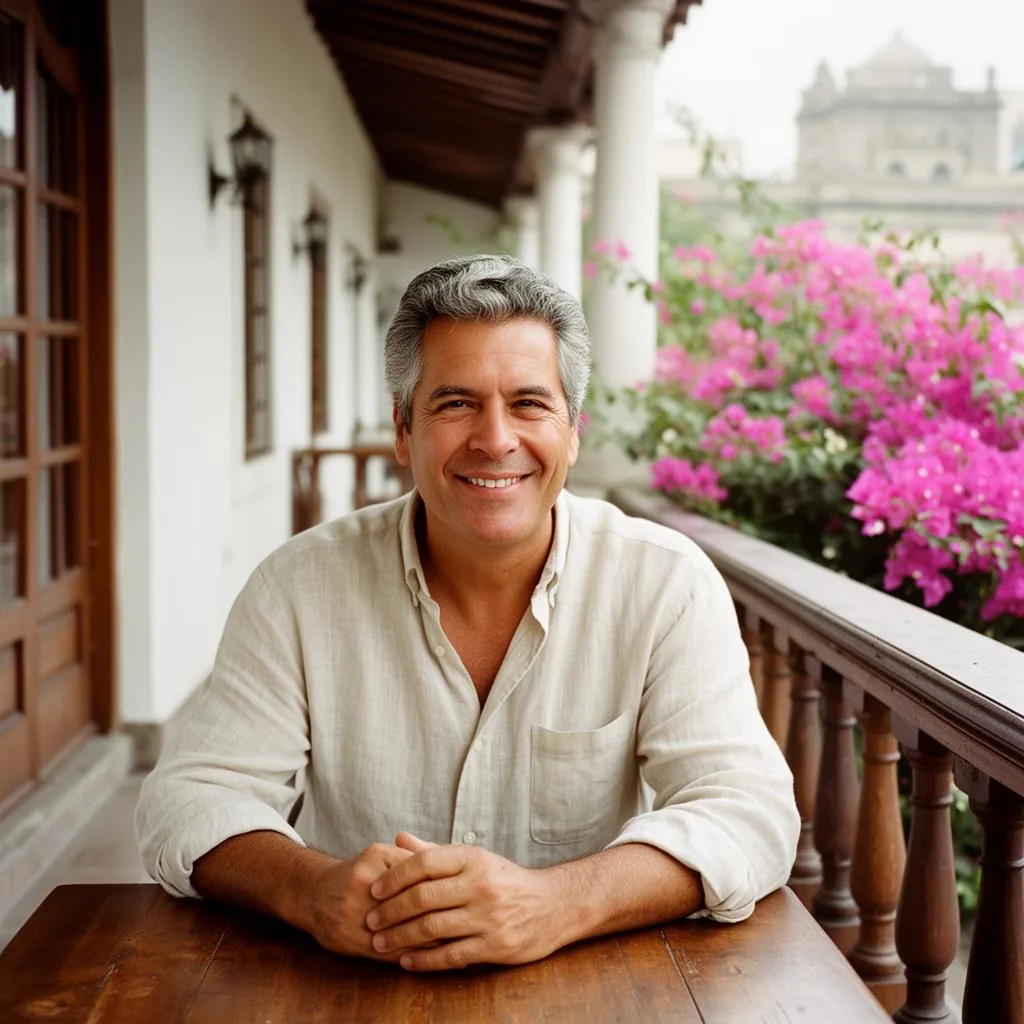 Brian Peters on a colonial balcony in Lima